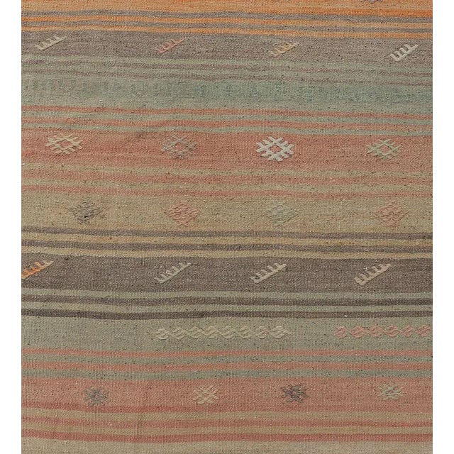Textile Mid 20th Century Vintage Turkish Kilim Runner With Stripes in Multi Soft Colors For Sale - Image 7 of 12