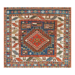 Extraordinary Blue Color and Great Geometric Desing Antique Caucasian Kazak Rug