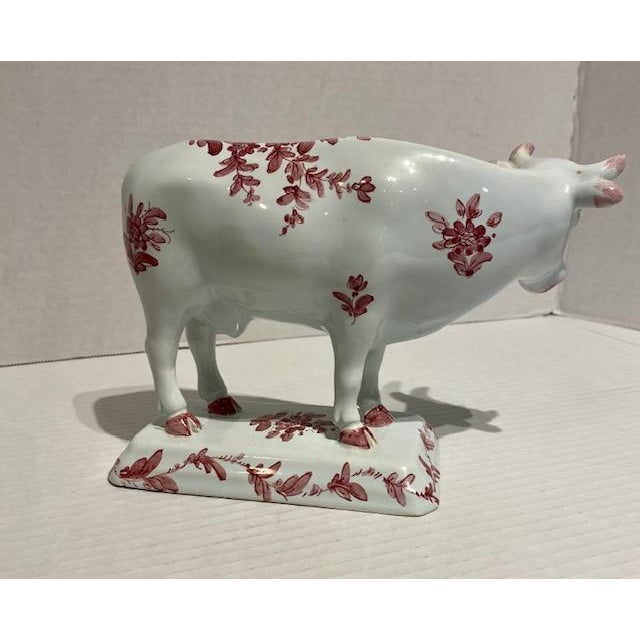 English Rare Vintage Pink Delft-Style Cow Figurine For Sale - Image 3 of 11