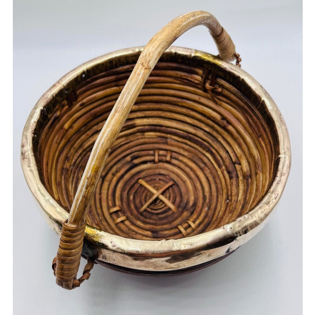 Gabriella Crespi Style Coiled Rattan Bowl With Brass Trim For Sale In Atlanta - Image 6 of 7