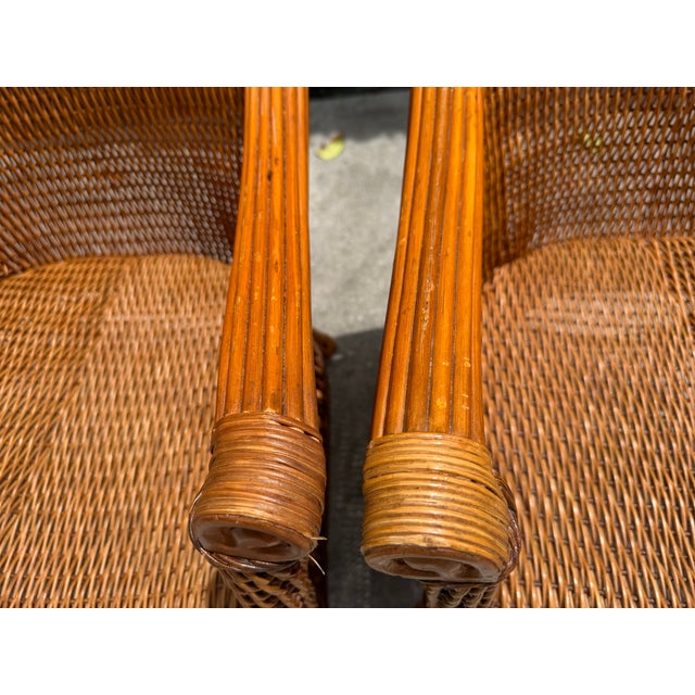 Vintage Palecek Wicker Dining Armchairs With Cushions – Set of 4 For Sale - Image 18 of 18