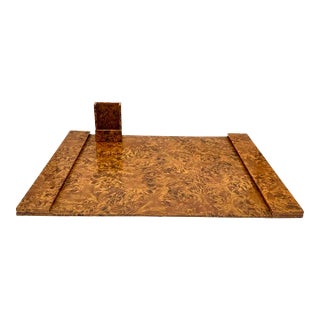 Vintage Faux Burlwood Desk Accessories - 2 Piece Set For Sale