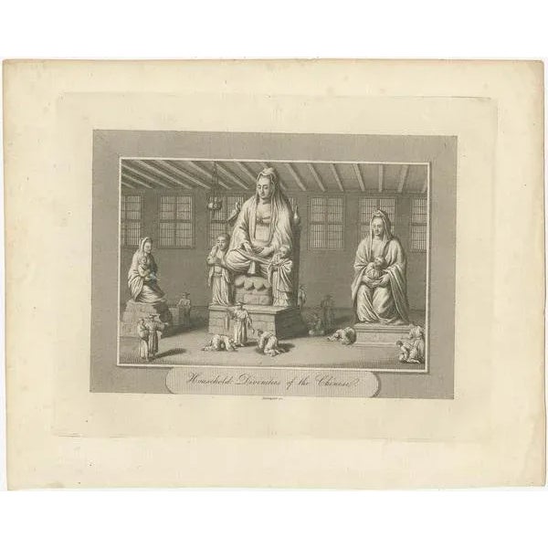 Antique print titled 'Household Divinities of the Chinese'. Engraving of a Chinese deities. This print originates from...