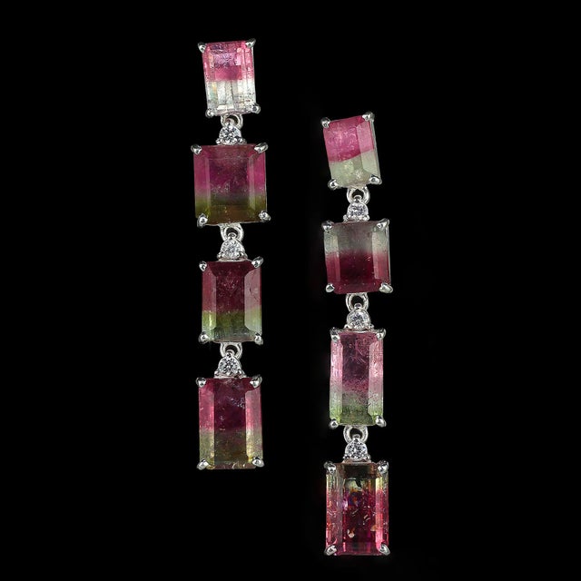 Green Green and Pink Bi-Color Tourmaline Dangle Earrings - 2 Pieces For Sale - Image 8 of 9
