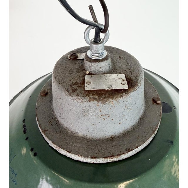 Green Industrial Green Enamel and Cast Iron Pendant Light, 1960s For Sale - Image 8 of 16