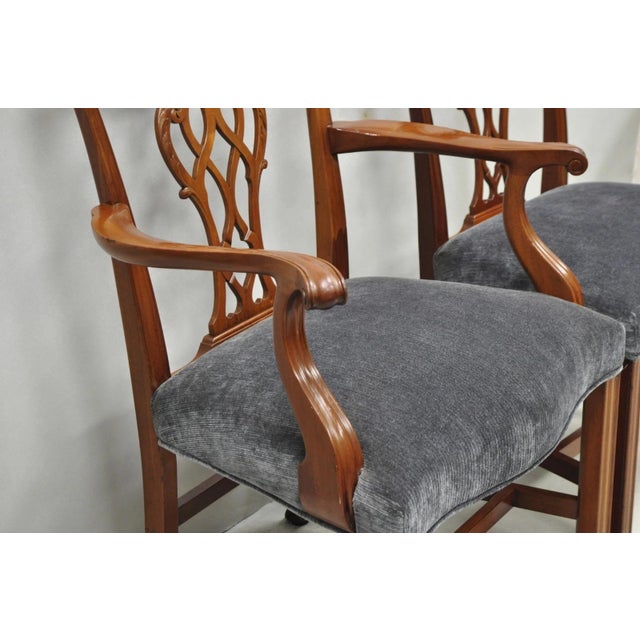 Antique Chippendale Style Mahogany Carved Fretwork Dining Chairs - Set of 10 For Sale - Image 9 of 18