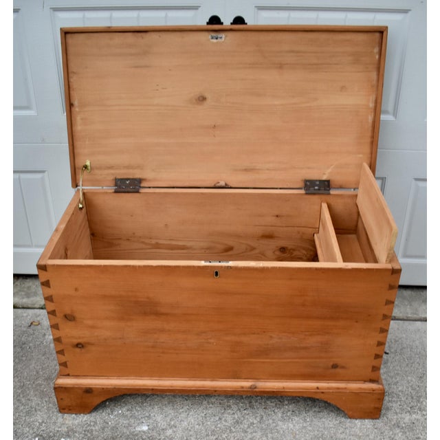 Vintage Doveatiled Pine Trunk Farmhouse Stye Blanket Chest Storage For Sale - Image 10 of 15