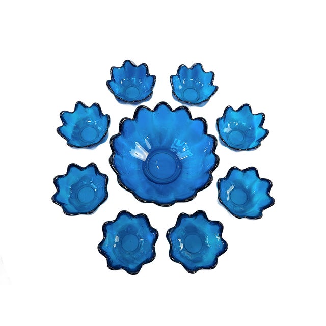 Blue 1960s Mid-Century Modern Blenko Luminous Blue Studio Art Glass Bowls - Set of Nine For Sale - Image 8 of 8