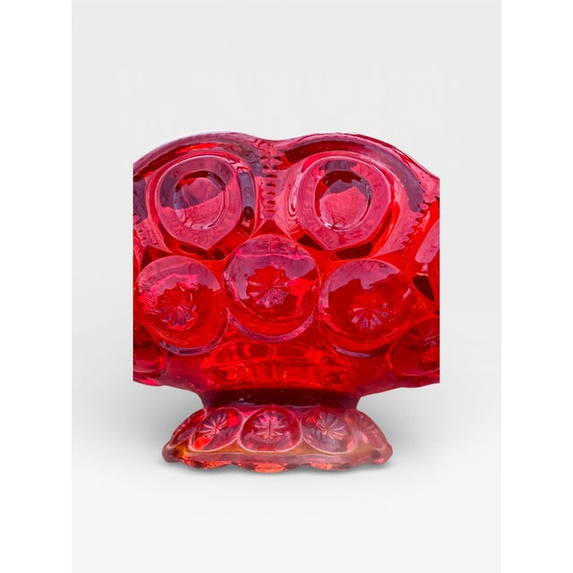 Vintage Ruby Red Art Glass Pedestal Bowl, With Coin & Rosette Motif For Sale In Austin - Image 6 of 13