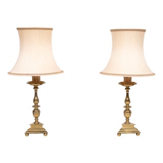 Vintage Gothic Revival Table Lamps in Brass, 1950s, Set of 2 For Sale