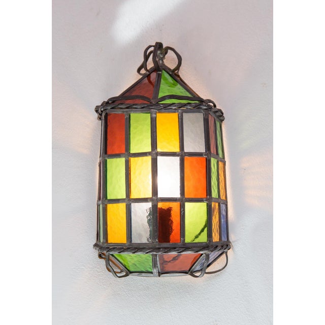 Glass Lead and Stained Glass Wall Sconces, 1970s, Set of 2 For Sale - Image 7 of 10