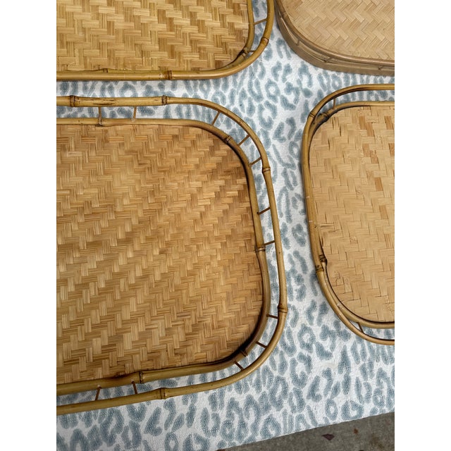1970s Collection of Wicker Bamboo Trays- Set of 5 For Sale - Image 4 of 9