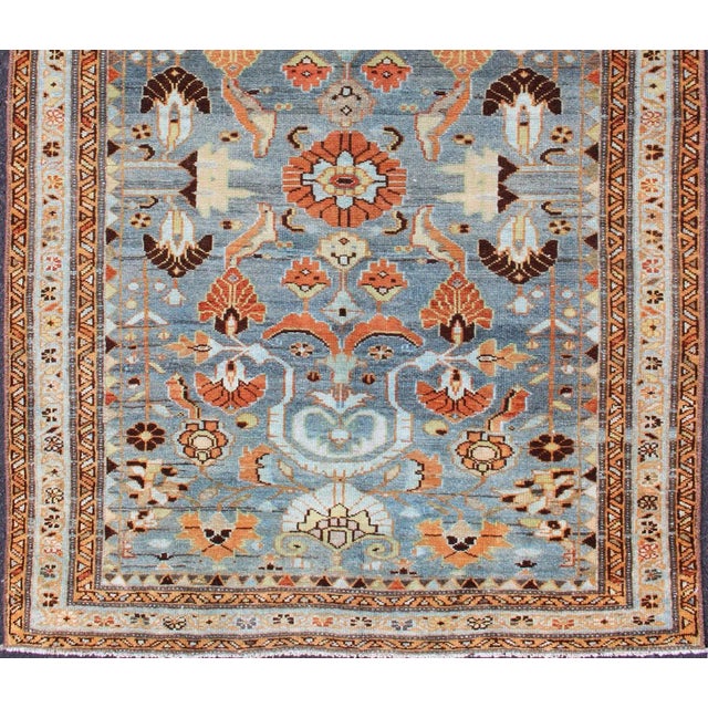 Antique Persian Malayer Rug With a Blue Field and Stylized Floral Design 3'4 X 4'11 For Sale In Atlanta - Image 6 of 12