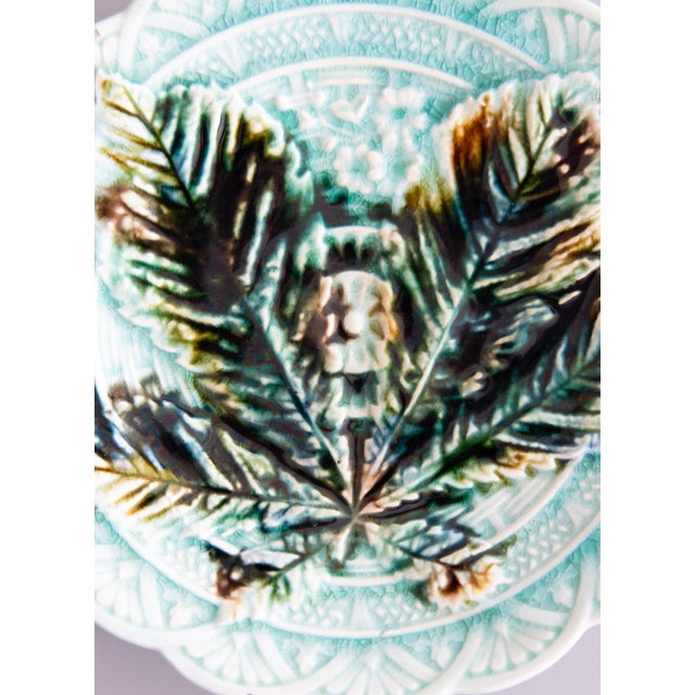 Late 19th Century 19th Century Swedish Rörstrand Majolica Turquoise Chestnut Leaf Plate For Sale - Image 5 of 8