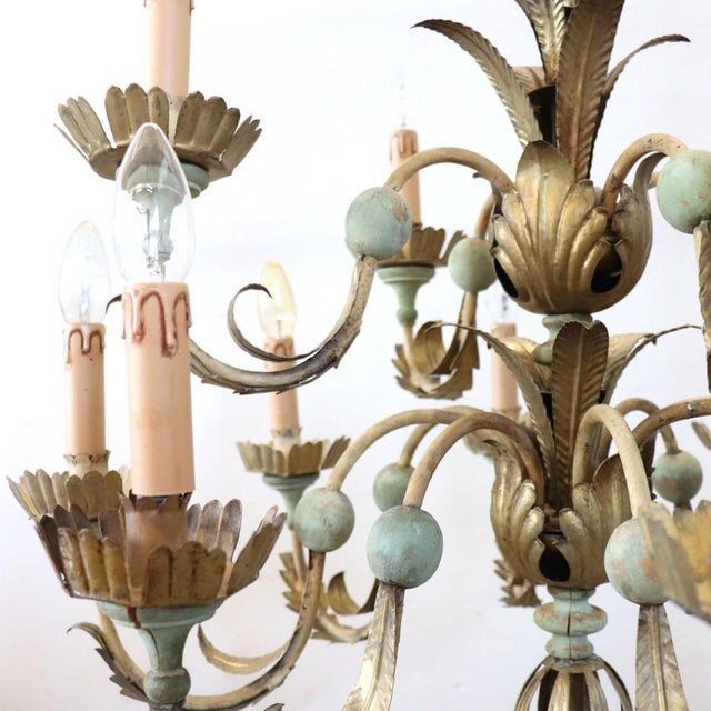 Chandelier in Iron, Brass and Lacquered Wood, 20th Century For Sale - Image 6 of 13