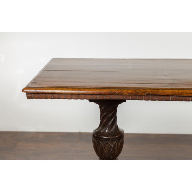 Wood Italian 1820s Walnut Table with Carved Legs, Twisted Motifs and Waterleaves For Sale - Image 7 of 12