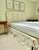 Wood Vintage Upholstered Queen Headboard With Matching Pleated Bed Skirt, Robert Allen Linen Floral in Pistachio For Sale - Image 7 of 7