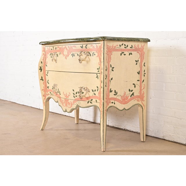 Baker Furniture Company Baker Furniture French Provincial Louis XV Hand Painted Bombe Chest or Commode For Sale - Image 4 of 15
