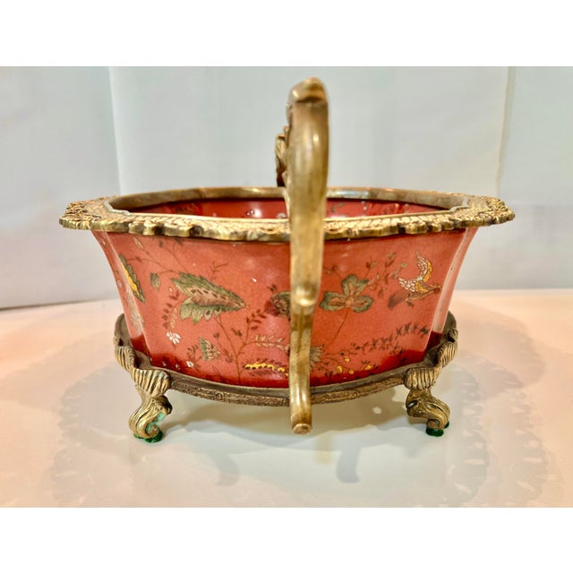 Brick Red 1990s Hand-Painted Asian Theme Planter Urn Bowl Container For Sale - Image 8 of 10