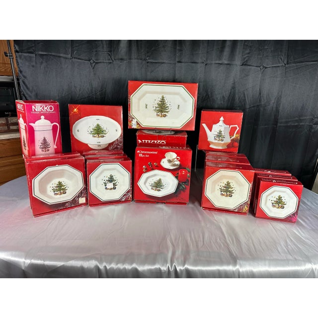 Vintage 1990s Nikko Christmastime 77-Piece Fine Ironstone Dinnerware & Serving Set - Service for 12 For Sale - Image 12 of 13