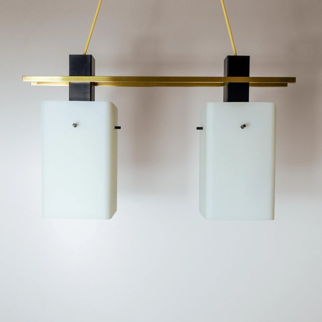 Stilnovo Italian Ceiling Pendant with Opaline Glass Shades and Brass Details from Stilnovo, 1960s For Sale - Image 4 of 11