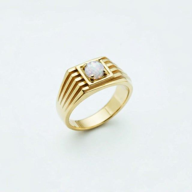 Opal Solitaire Ring for Men Silver, Gold, Size 10 For Sale - Image 4 of 6