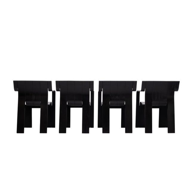 Gijs Bakker Black Strip Armchairs by Gijs Bakker for Castelijn, Holland, 1970s, Set of 4 For Sale - Image 4 of 18