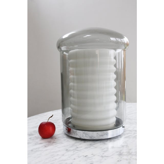 Large Space Age Table Lamp in Smoked and White Glass from Staff Leuchten, 1970s For Sale - Image 3 of 9