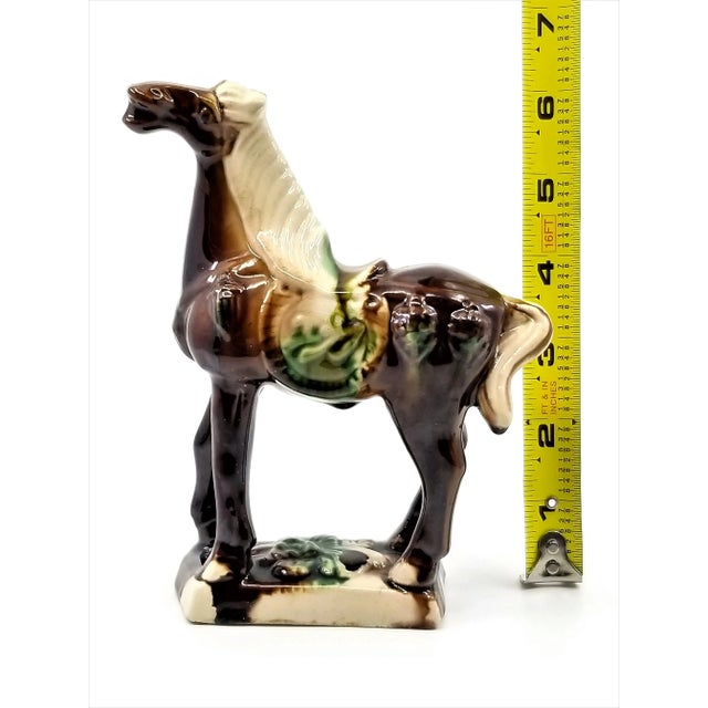 Majolica Vintage Ceramic Chinese Tang Dynasty War Horse Figurine Sculpture For Sale - Image 4 of 10