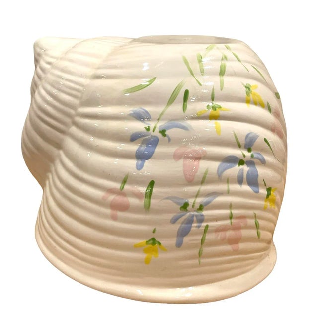White Vintage Large Palm Beach Hand Painted Shell Cachepot For Sale - Image 8 of 10