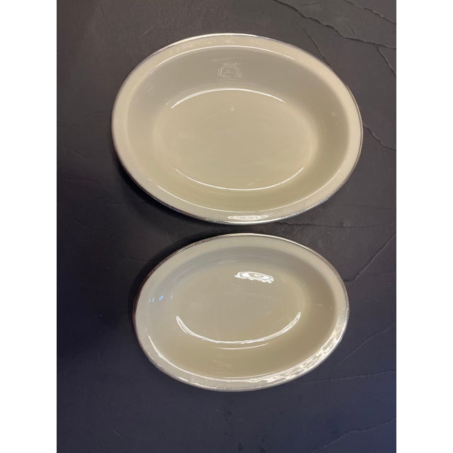 Transitional Vintage Lenox Montclair Platinum Trim Oval Serving Bowls – Pair of Ivory China Vegetable Dishes Holiday Tableware For Sale - Image 3 of 10