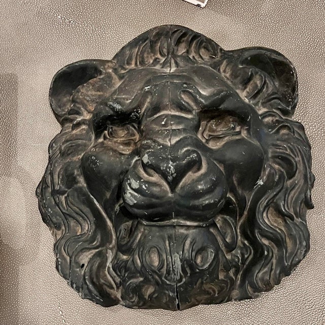 Gray Antique Cast Zinc Lion Head Architectural Salvage Wall Plaque For Sale - Image 8 of 8