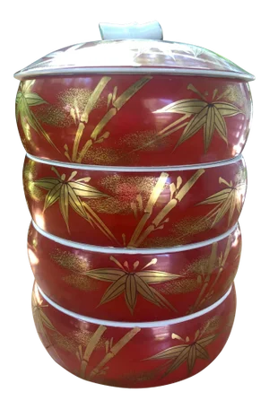 Chinese Gilt Porcelain Bamboo Jubako Wedding Jewelry Stacking Box