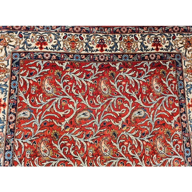 Vintage Persian Qum Area Rug, Hand-Knotted Wool, Allover Paisley & Vine Pattern, 5x7, Red & Ivory For Sale - Image 11 of 18