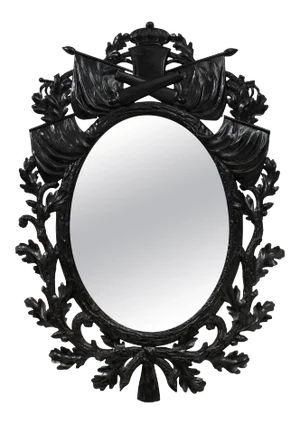 Ebonized Military Trophy Oval Mirror