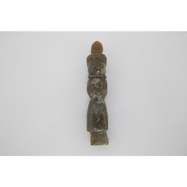 Stone Chinese Small Carved Jade Green Stone Figurative Attendant Amulet Figurine For Sale - Image 7 of 7