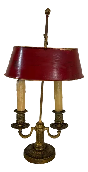 Brass and Tole Electrified Bouillotte Lamp with a Red Shade, 19th Century
