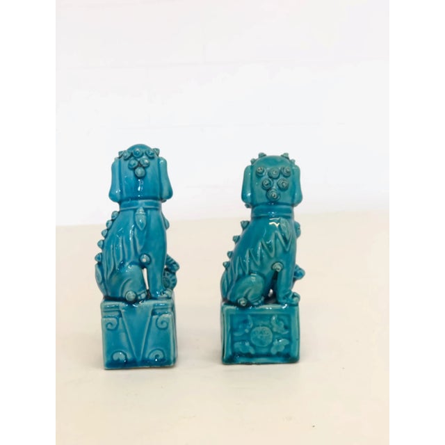 Chinoiserie Vintage Small Foodogs in Turqoise - a Pair For Sale - Image 3 of 6
