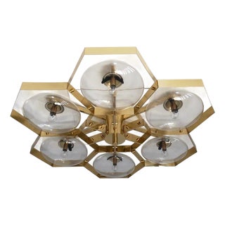 21st Century Hive Polished Brass Clear Murano Flush Mount by Fabio LTD For Sale
