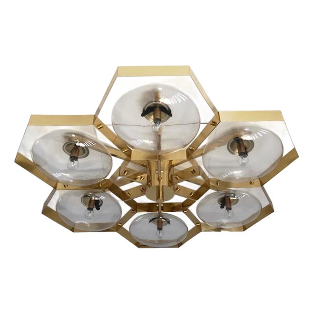21st Century Hive Polished Brass Clear Murano Flush Mount by Fabio LTD For Sale