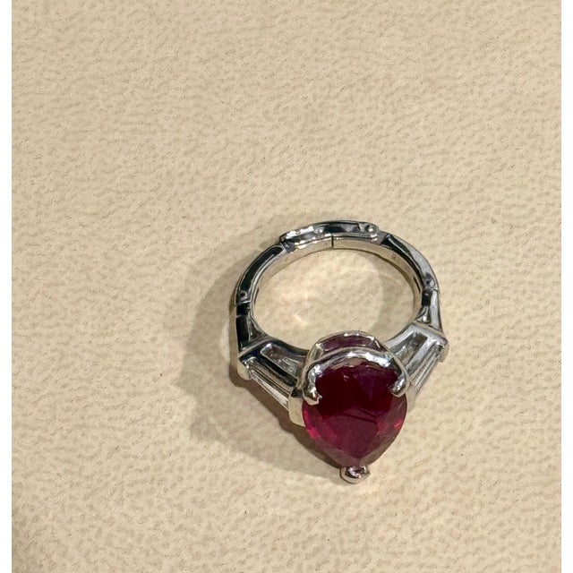 5 Carat Pear Treated Ruby & 0.25 ct Diamond Ring 14 Karat White Gold Size 4.5 For Sale - Image 18 of 18