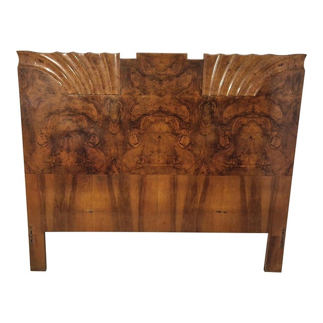 Art Deco Headboard & Footboard in Walnut and Walnut Root, 1940s, Set of 2 For Sale - Image 3 of 12