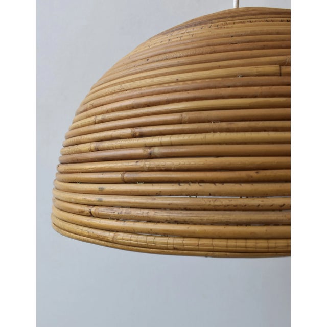 Vintage Pencil Reed Dome Pendant Lamp in the Manner of Gabriella Crespi, Circa 1970s For Sale In New York - Image 6 of 14