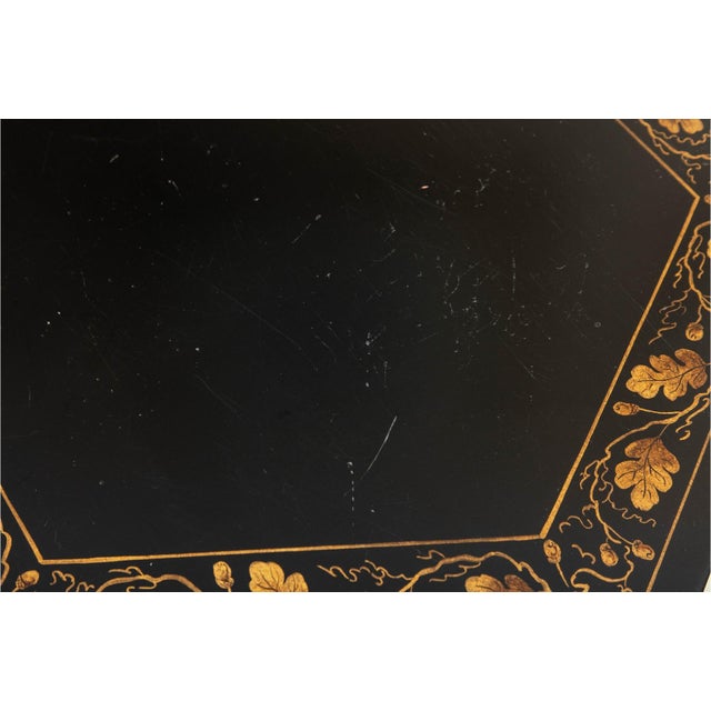Pair of Ebonized and Parcel Gilt Hexagonal Side Tables For Sale - Image 4 of 9