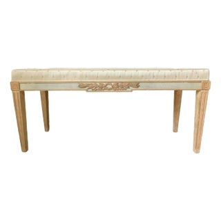 Vintage Mid Century Baker Furniture Solid Wood Upholstered Bench For Sale