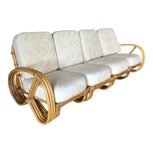 Restored 3 Strand 3/4 Round Pretzel 4 Seat Sectional Sofa