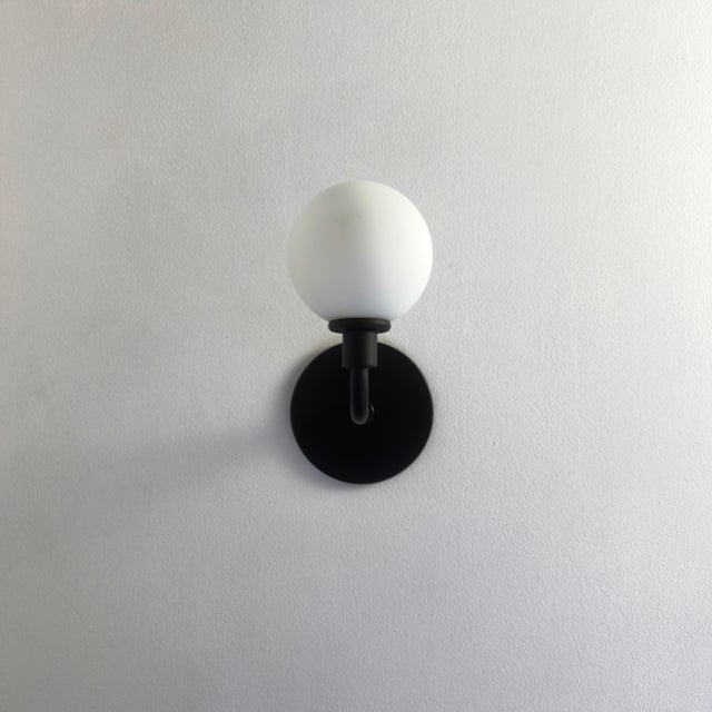 Pair of Long Bent Arm Sconces by Research.Lighting, Black, Glass, Mid Century Modern For Sale - Image 4 of 13