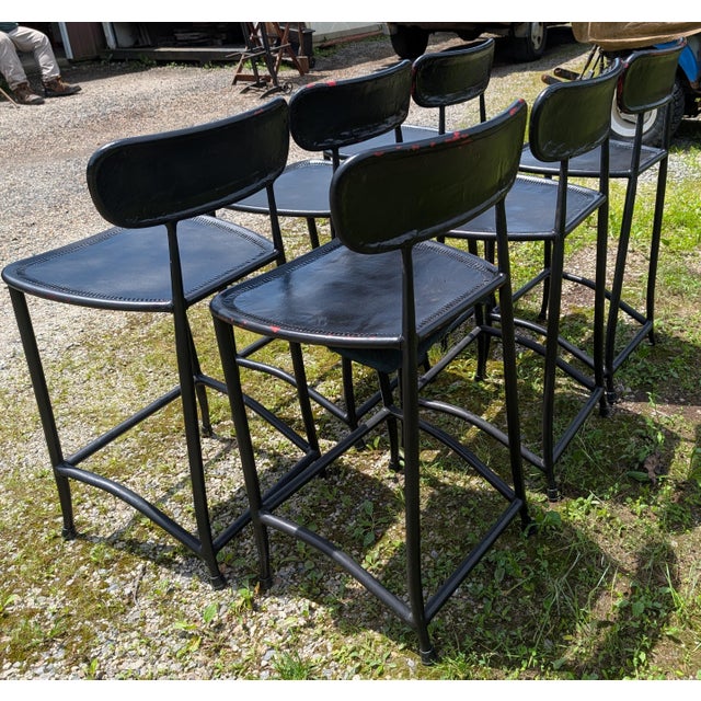 Vintage Set of 6 Black Leather Seats Bar Stools 1970s Mid Century Modern For Sale - Image 17 of 18