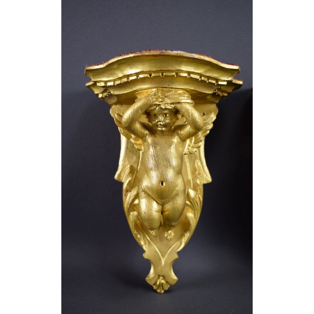 Antique Console Tables in Hand-Carved Wood with Angels and Putti, France, 20th Century, Set of 2 For Sale - Image 10 of 11