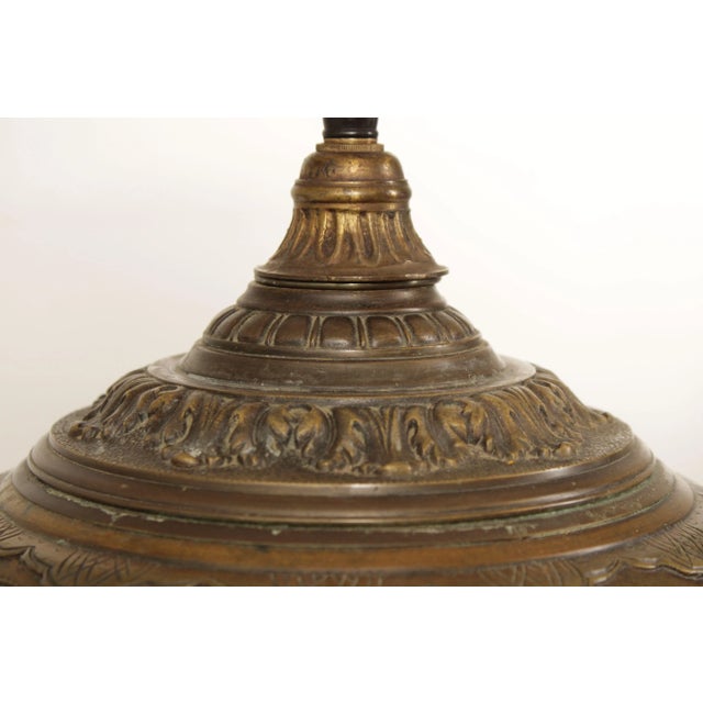 Bronze Antique Chinese Bronze Dragon Table Lamp with Shade For Sale - Image 8 of 13